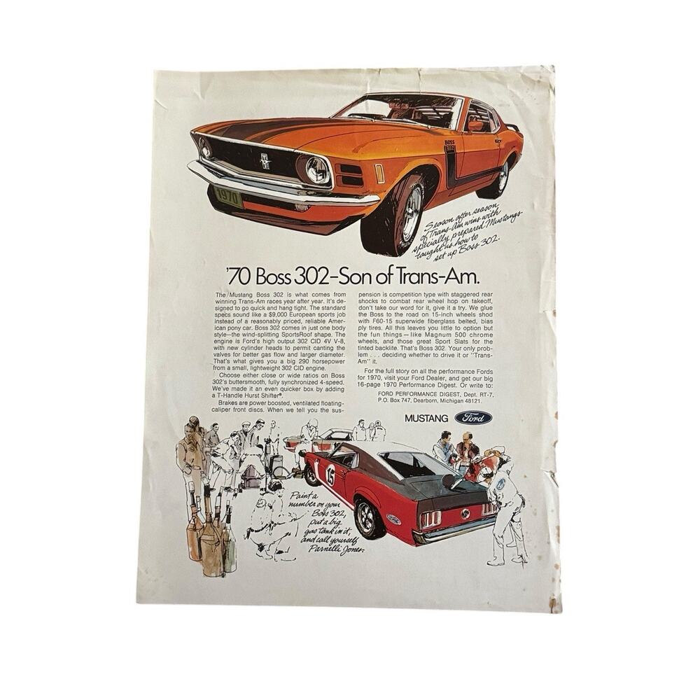 VTG Original 1970 Ford Mustang Boss 302 Print Ad‎ Son of Trans-Am 4 Speed READ